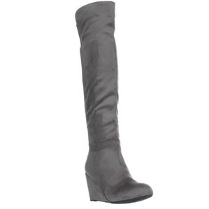 Womens Chinese Laundry NWT Unbelievable Knee High Wedge Boots - Grey